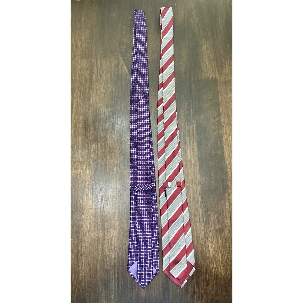 (2) HUGO BOSS Purple / Red Striped Necktie 100% Silk Made In Italy Lot Two Ties - Picture 5 of 7
